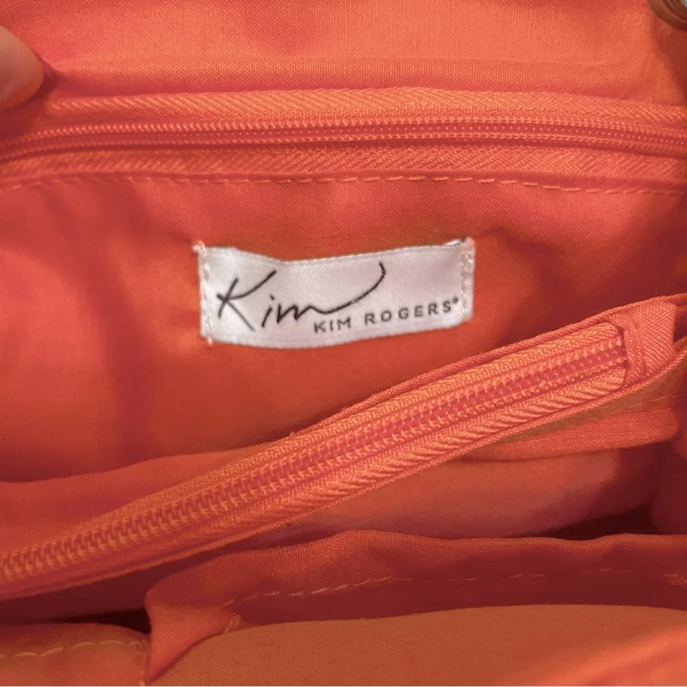 Kim Rogers Orange Woven Paper Straw Shoulder Bag Crossbody Silver Chain Straps